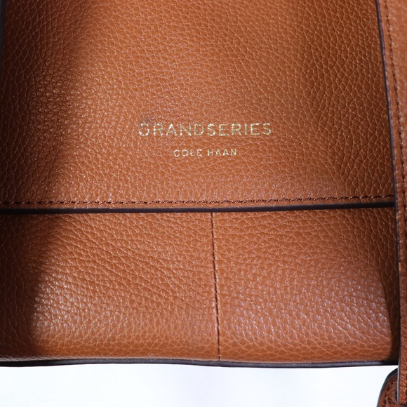 COLE HAAN Grand Series Leather Convertible Backpack Tote Bag Cognac Brown - Picture 3 of 6